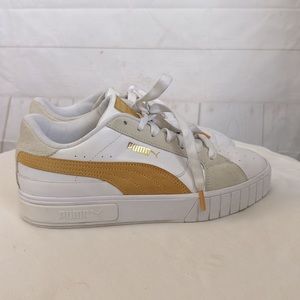 Puma Sz 10 Cali Star Woman’s Sneakers in White/Mineral Yellow and Vaporous Gray
